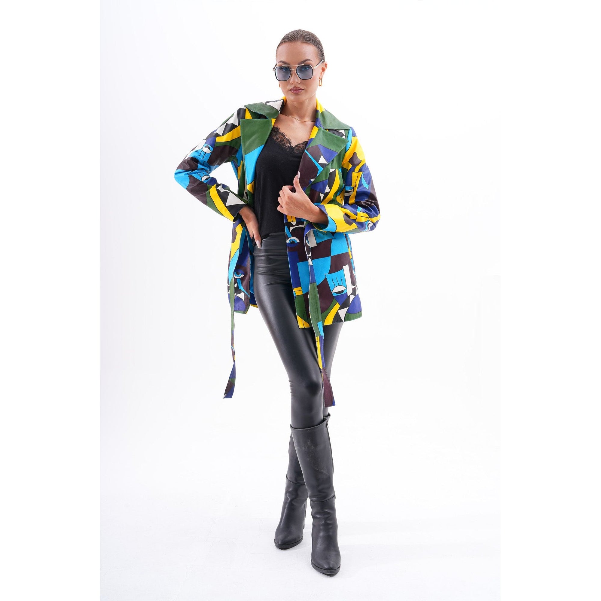 Sienna Abstract Art Leather Women Jacket – Blue Green Edition