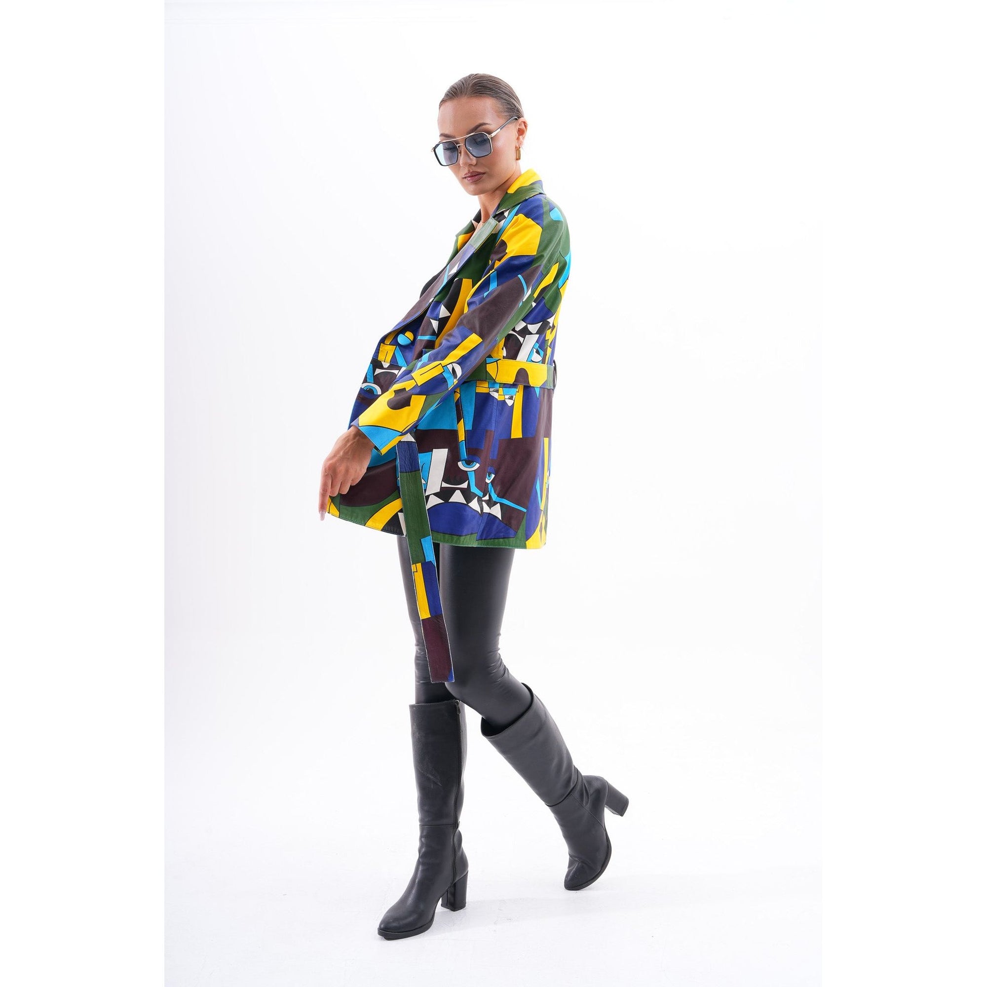 Sienna Abstract Art Leather Women Jacket – Blue Green Edition