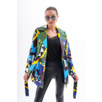 Sienna Abstract Art Leather Women Jacket – Blue Green Edition