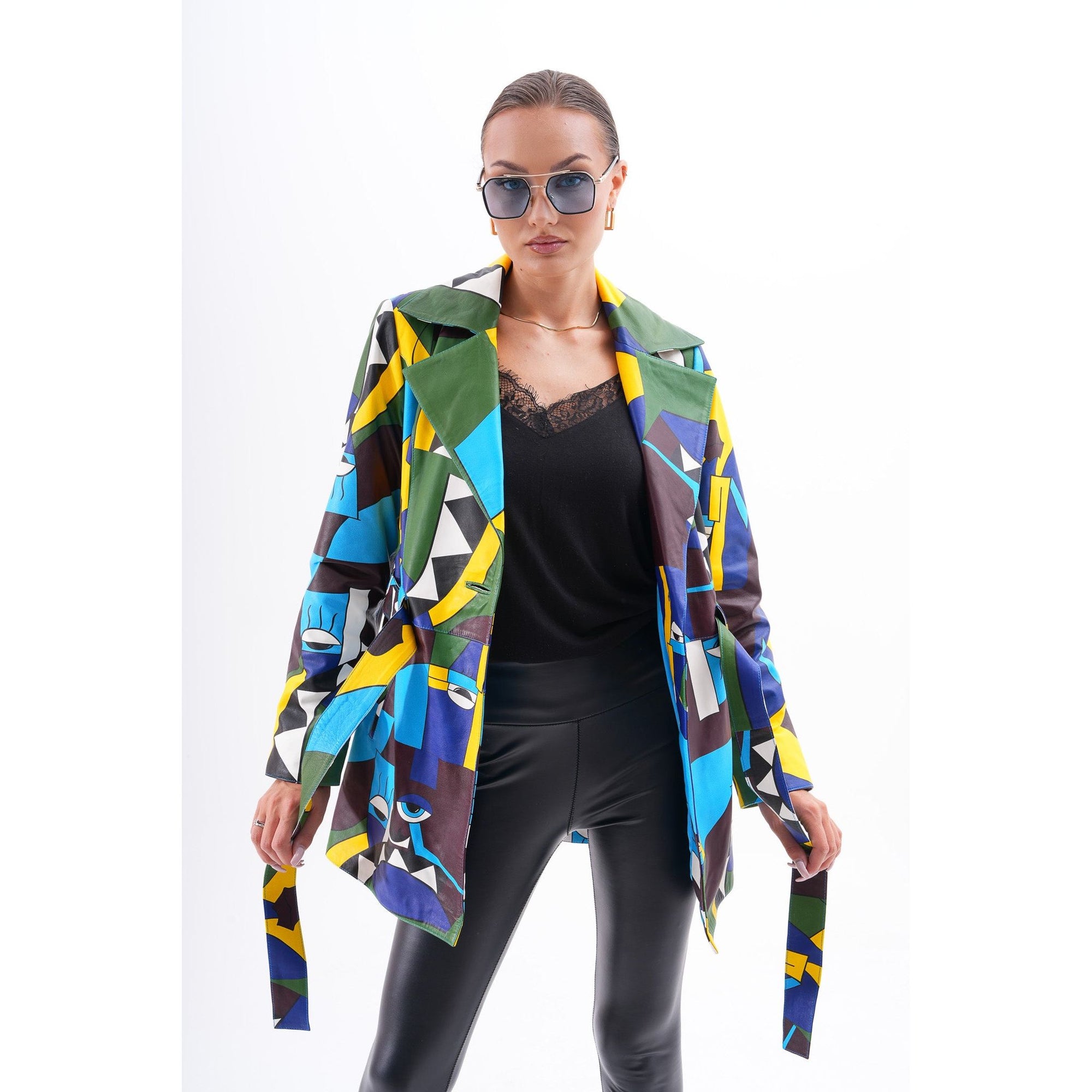 Sienna Abstract Art Leather Women Jacket – Blue Green Edition