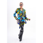 Sienna Abstract Art Leather Women Jacket – Blue Green Edition