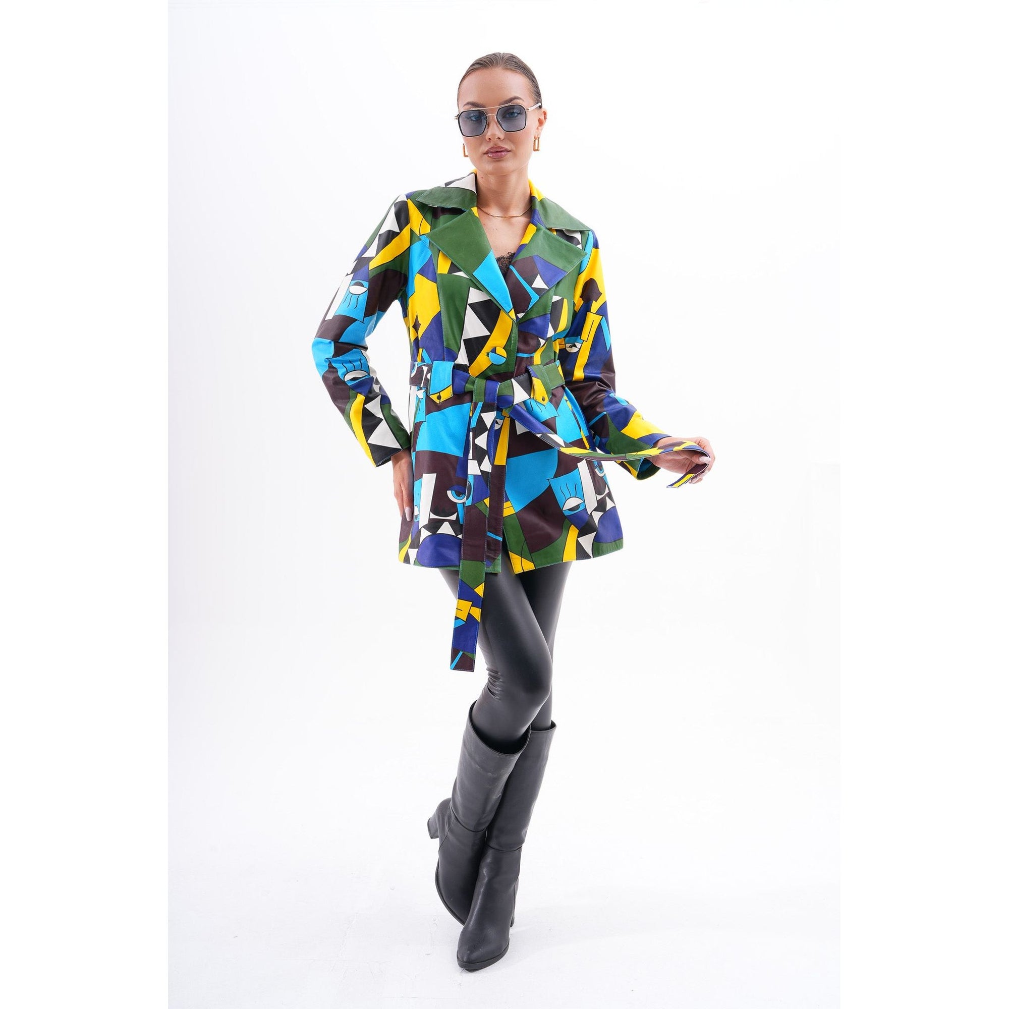 Sienna Abstract Art Leather Women Jacket – Blue Green Edition