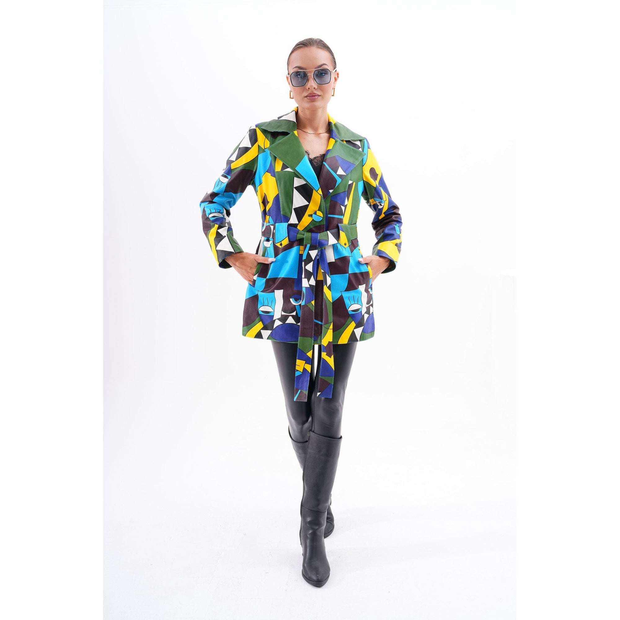 Sienna Abstract Art Leather Women Jacket – Blue Green Edition