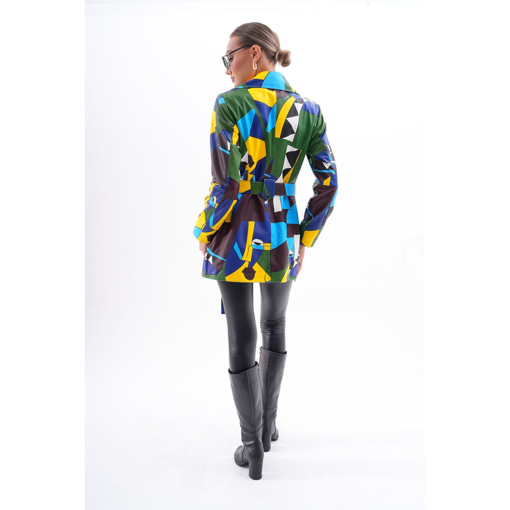 Sienna Abstract Art Leather Women Jacket – Blue Green Edition