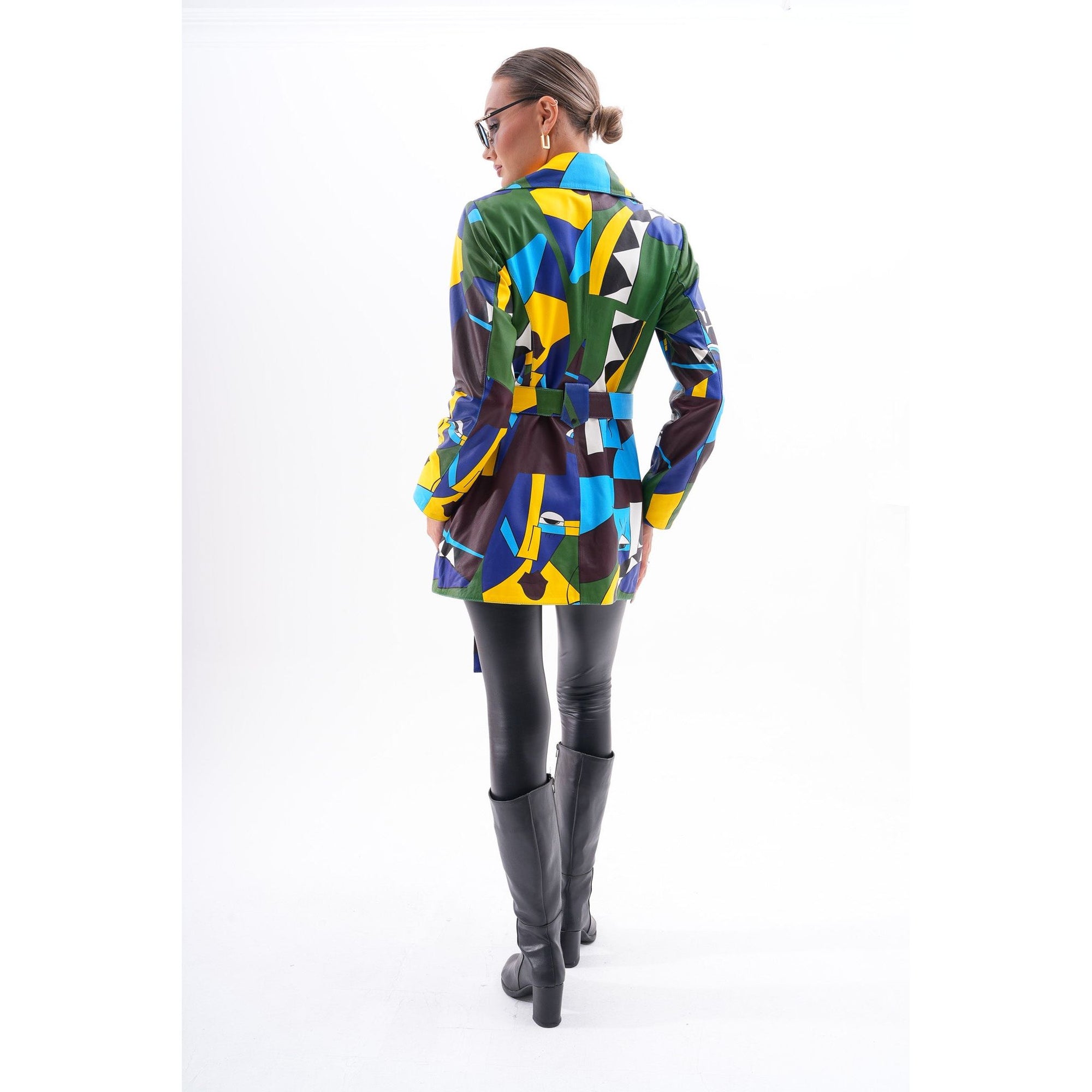 Sienna Abstract Art Leather Women Jacket – Blue Green Edition