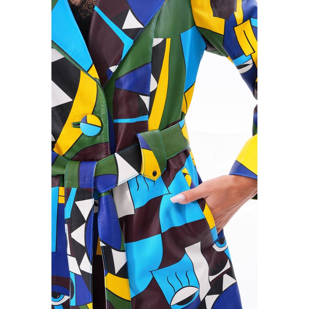Sienna Abstract Art Leather Women Jacket – Blue Green Edition