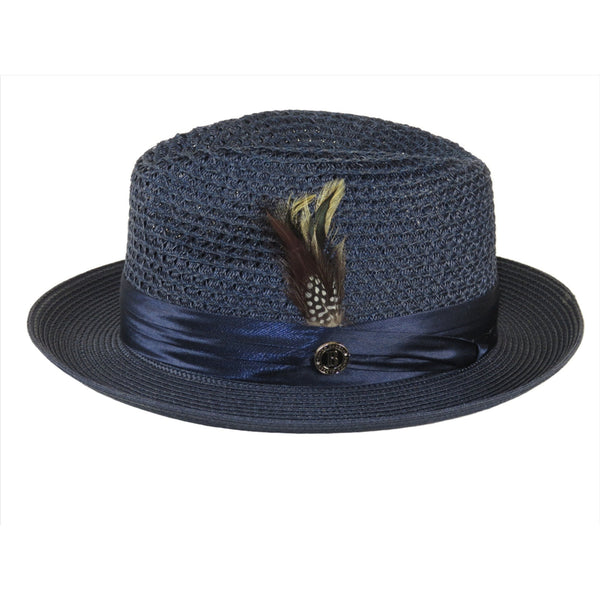 Men's Summer Spring Braid Straw style Hat by BRUNO CAPELO JULIAN JU907 Navy