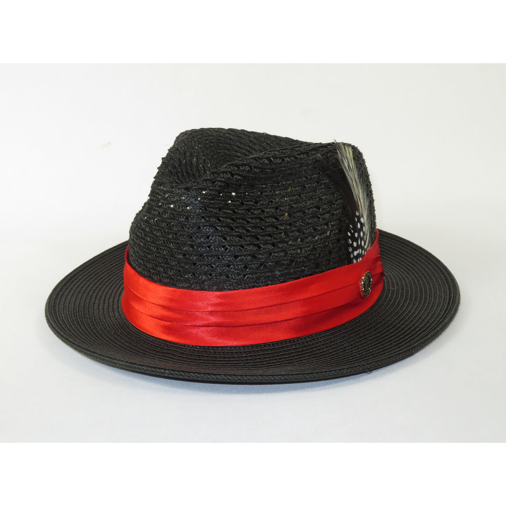 Men's Braided Straw Hat BRUNO CAPELO JULIAN JU932 Black/Red