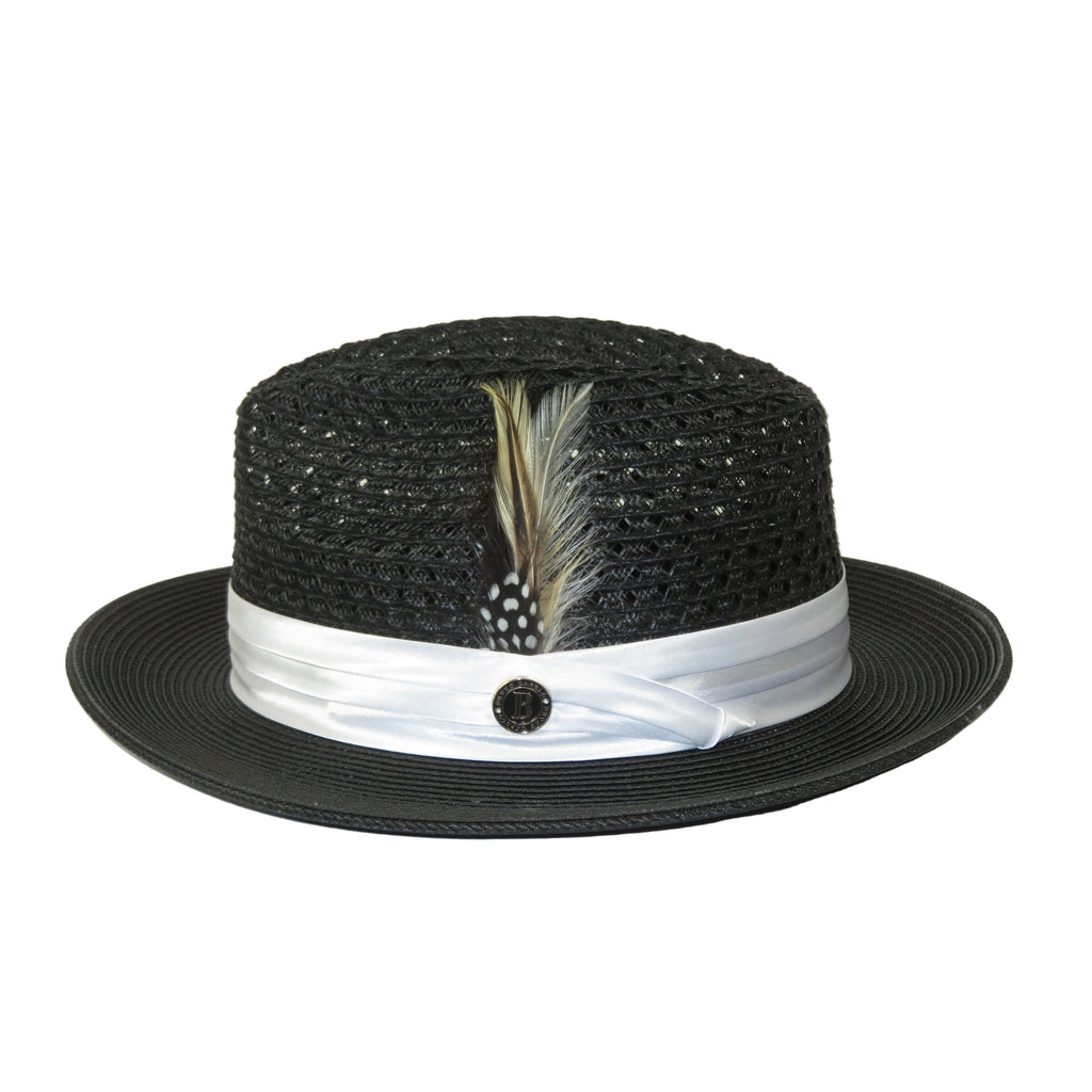 Men's Braided Straw Hat BRUNO CAPELO JULIAN JU933 Black/White