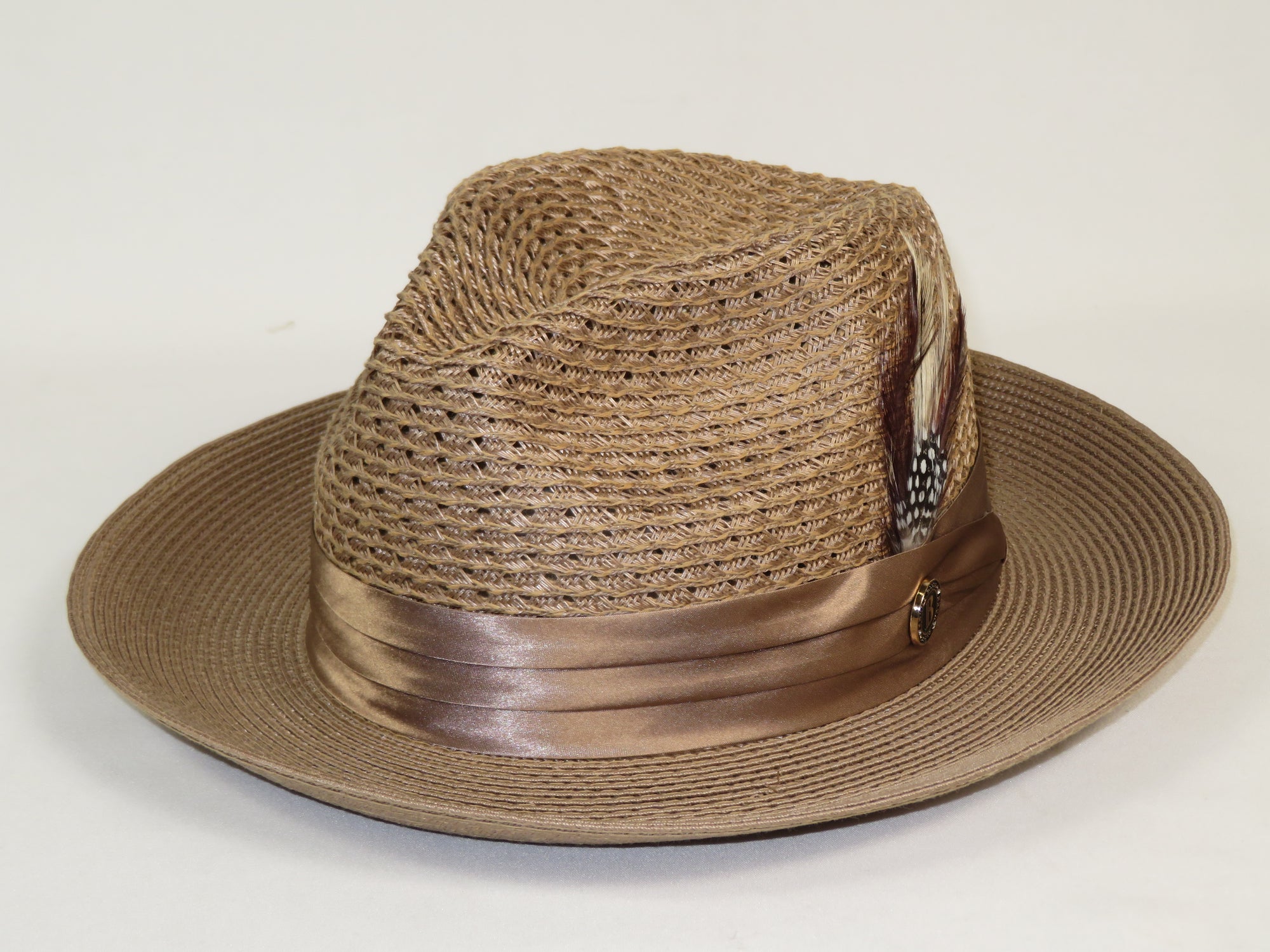 Men's Summer Spring Braid Straw style Hat by BRUNO CAPELO JULIAN Taupe
