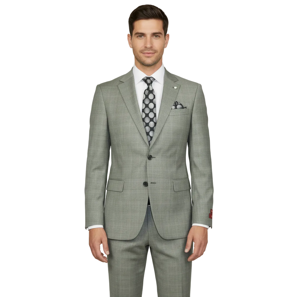 Men Suit BERLUSCONI Turkey Italian Wool 180's Glenn Plaid K167-06 Black White