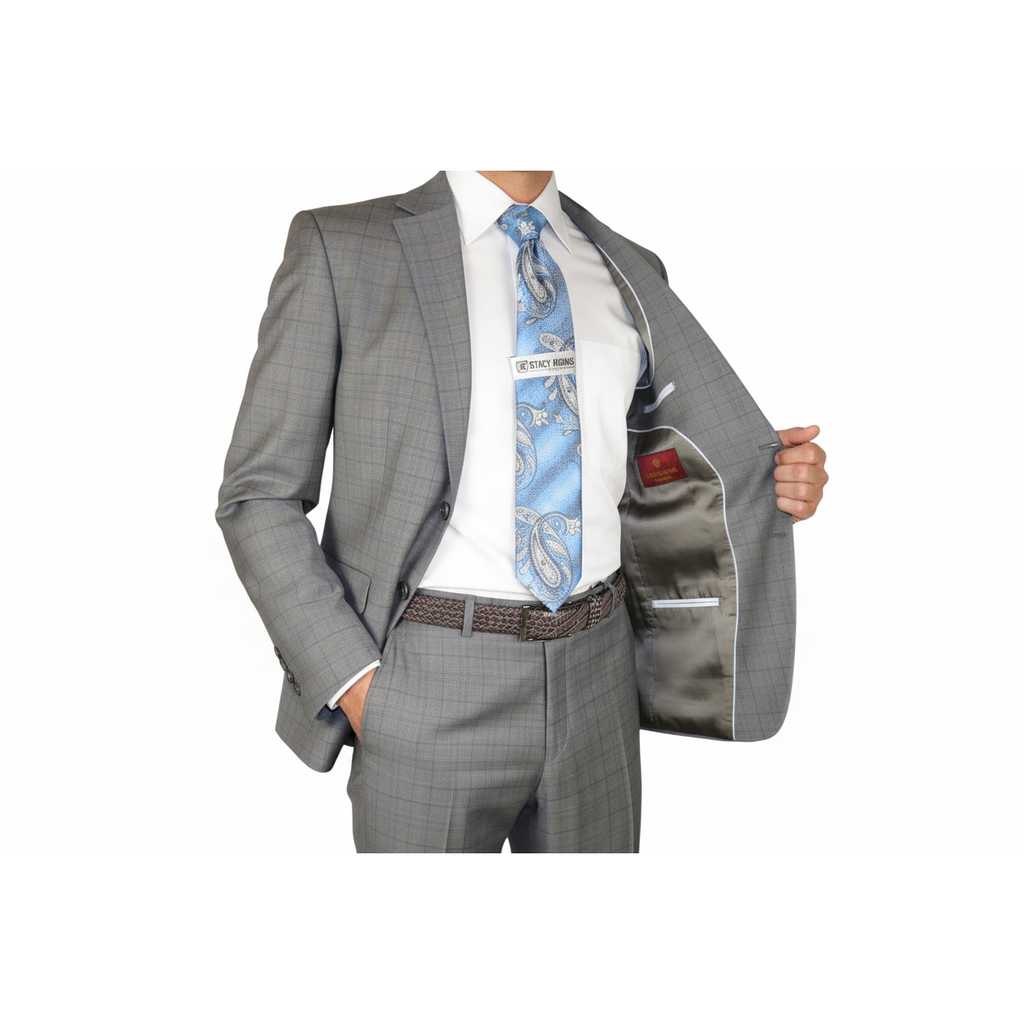 Men Suit BERLUSCONI Turkey Italian Wool 180's Glenn Plaid K230-12 Gray Blue