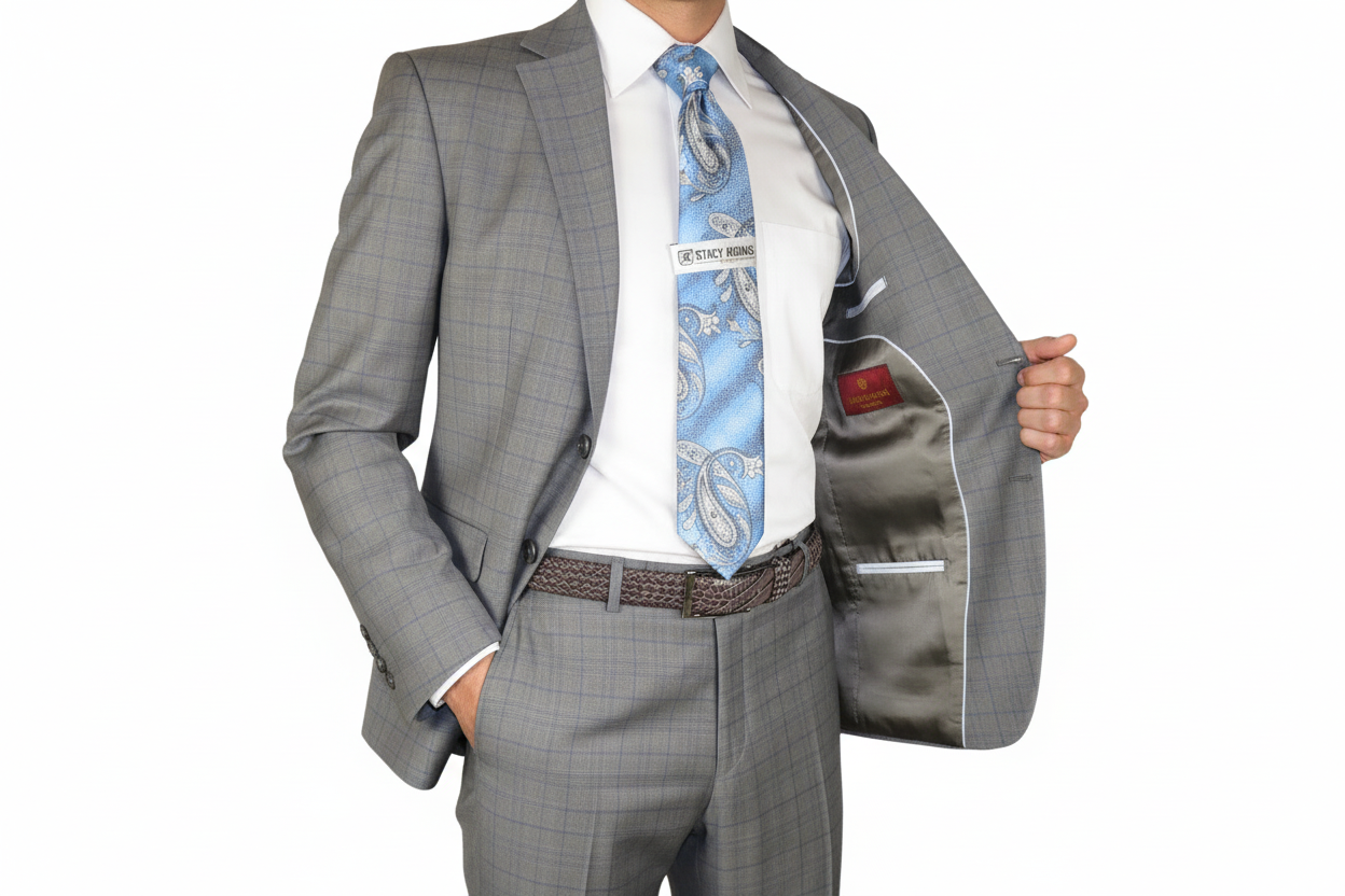 Men Suit BERLUSCONI Turkey Italian Wool 180's Glenn Plaid K230-12 Gray Blue