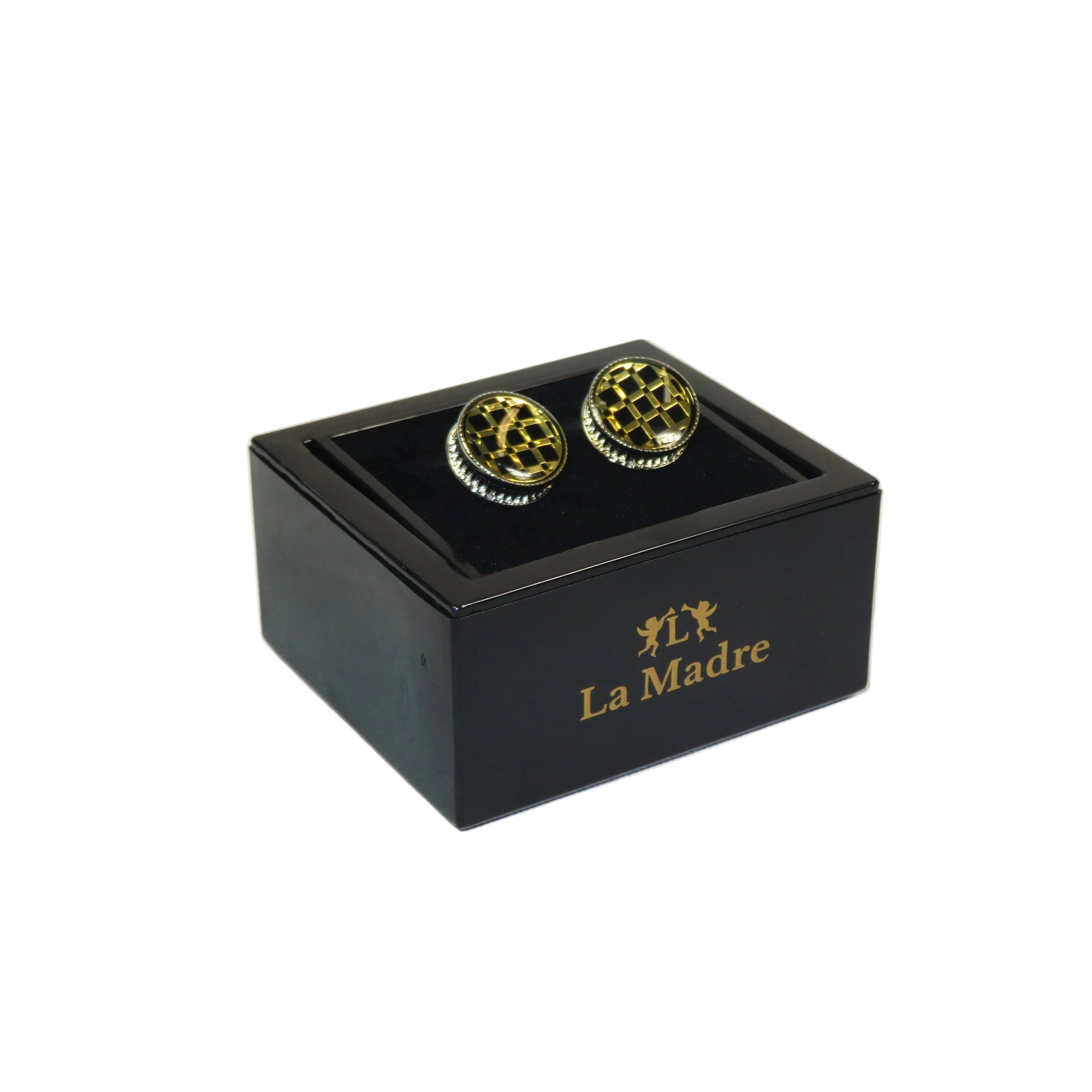 Cufflinks By La Madre From Turkey Solid Stainless Steel LA-2 Black Gold Checkers