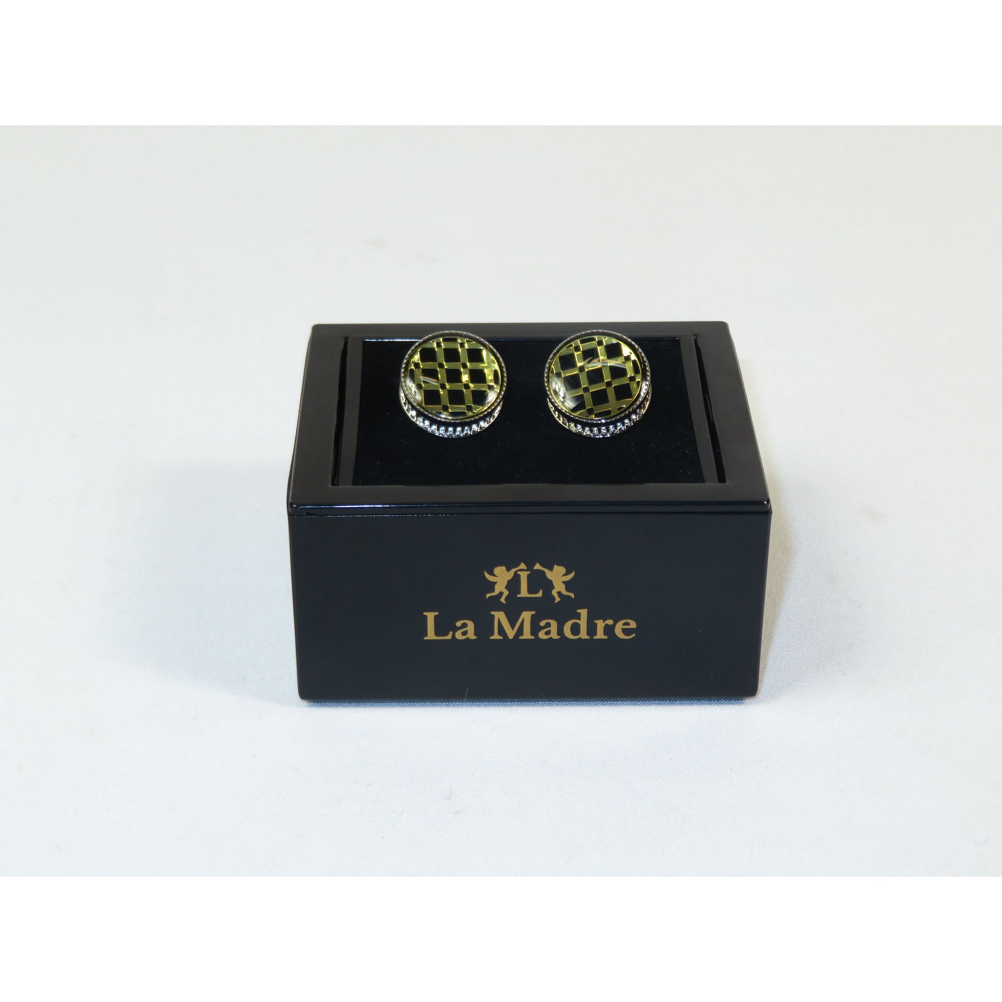 Cufflinks By La Madre From Turkey Solid Stainless Steel LA-2 Black Gold Checkers