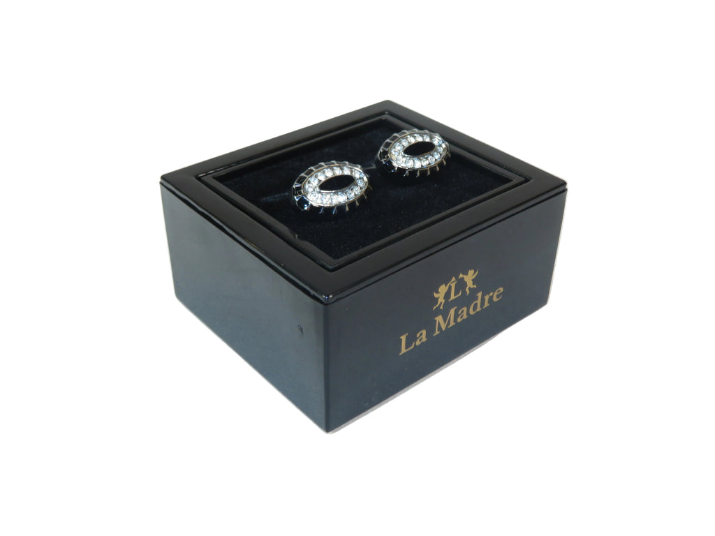 Cufflinks By La Madre From Turkey Solid Stainless Steel LA-19 Silver Diamond Oval
