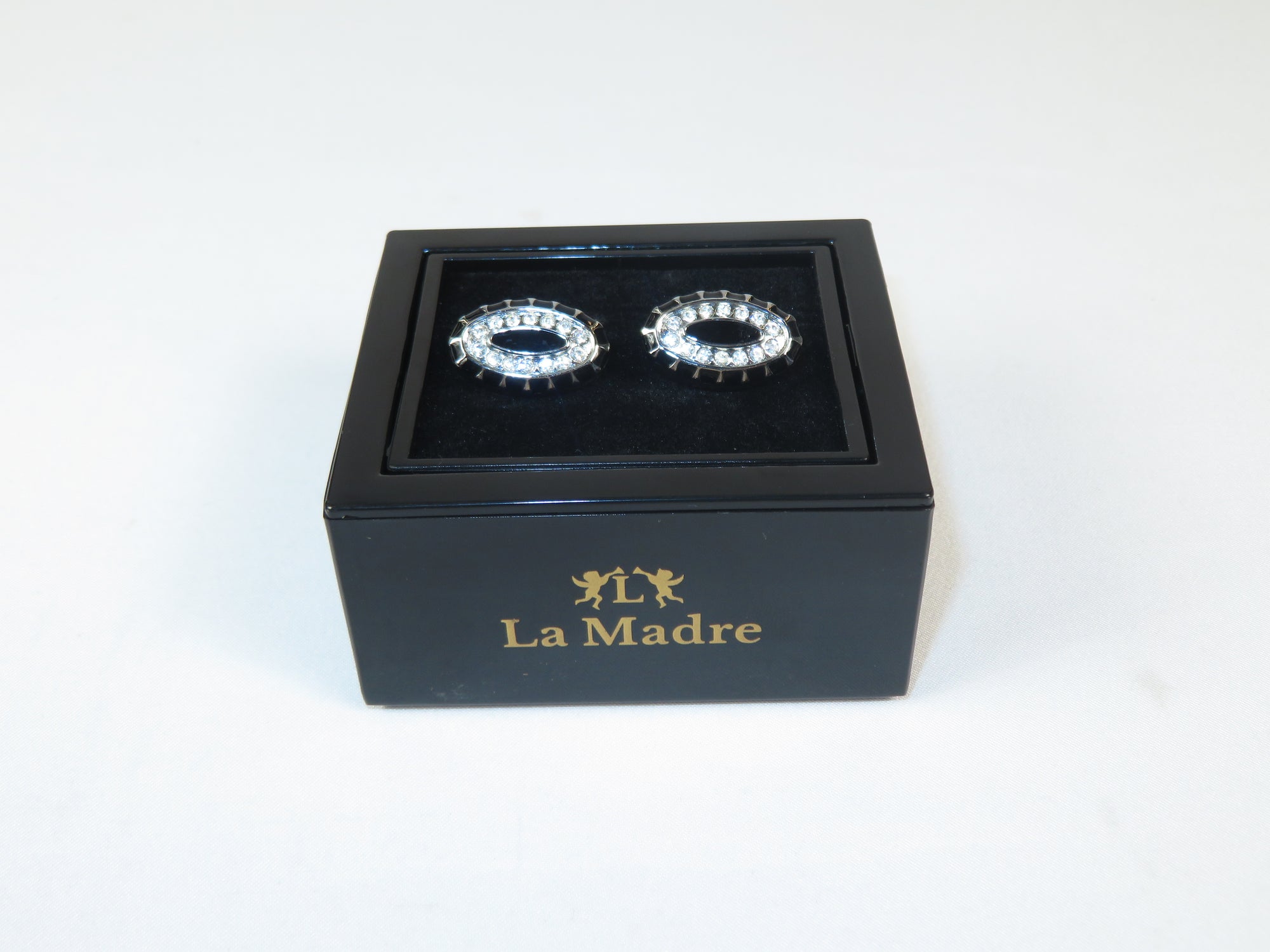 Cufflinks By La Madre From Turkey Solid Stainless Steel LA-19 Silver Diamond Oval