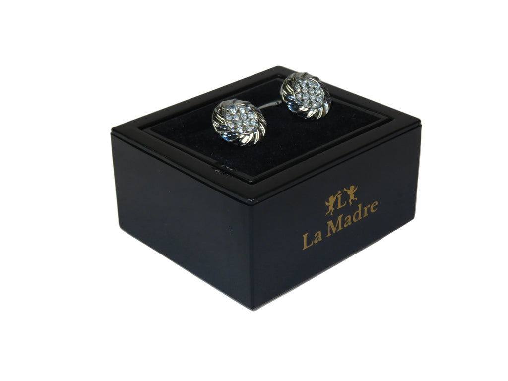 Cufflinks By La Madre From Turkey Solid Stainless Steel LA-21 Silver Diomand Round