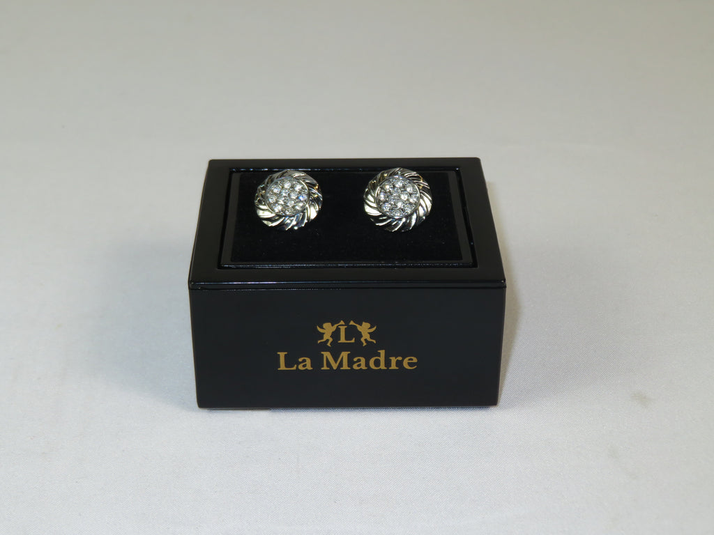 Cufflinks By La Madre From Turkey Solid Stainless Steel LA-21 Silver Diomand Round