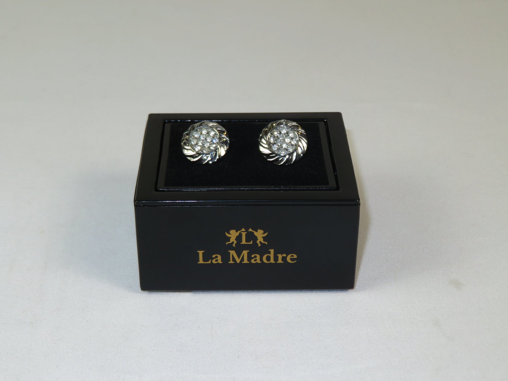 Cufflinks By La Madre From Turkey Solid Stainless Steel LA-21 Silver Diomand Round