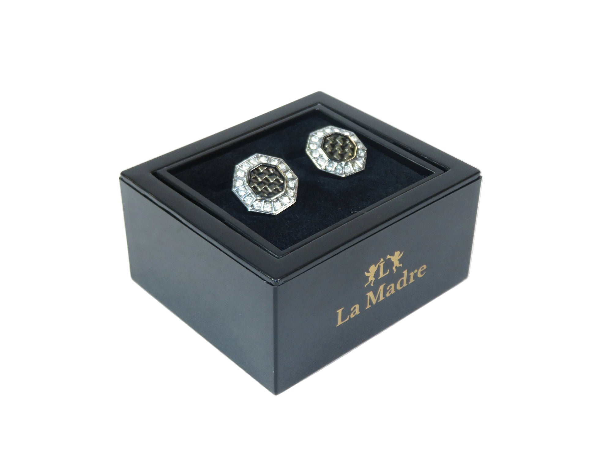 Cufflinks By La Madre From Turkey Solid Stainless Steel LA-22 Silver Black Diamond