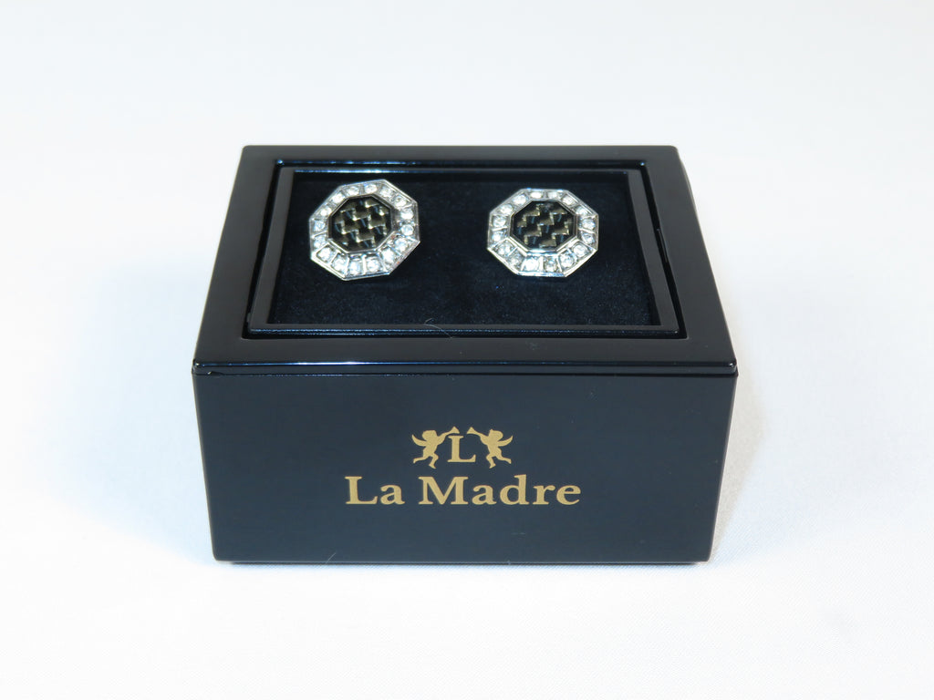 Cufflinks By La Madre From Turkey Solid Stainless Steel LA-22 Silver Black Diamond