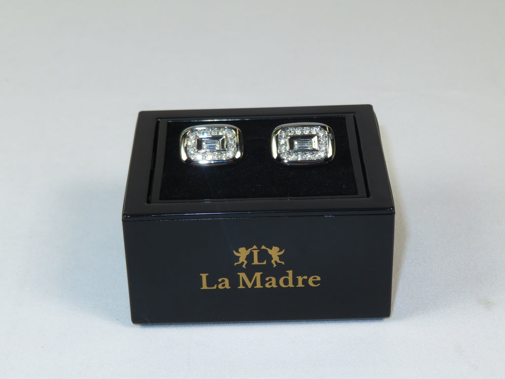 Cufflinks By La Madre From Turkey Solid Stainless Steel LA-24 Silver Diamond