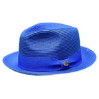 Men's Bently Semi Crushable Fedora Briad Straw Hat Leonardo LE237 Royal Blue