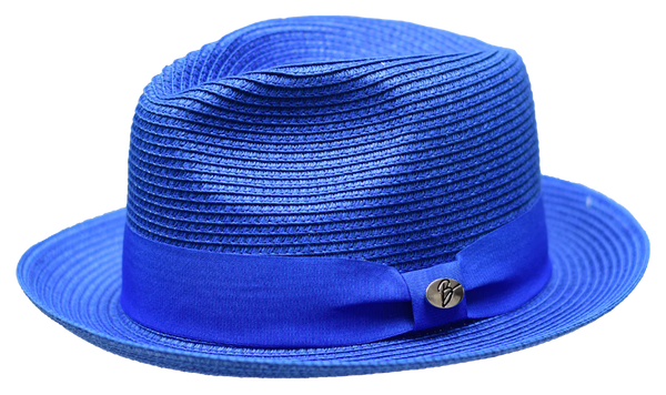 Men's Bently Semi Crushable Fedora Briad Straw Hat Leonardo LE237 Royal Blue