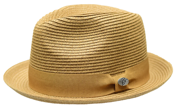 Men's Bently Semi Crushable Fedora Briad Straw Hat Leonardo LE238 Cognac Brown