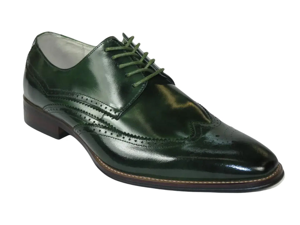 Men's Giovanni Shoes High Quality Leather Wing Tip Derby LINCOLN Green