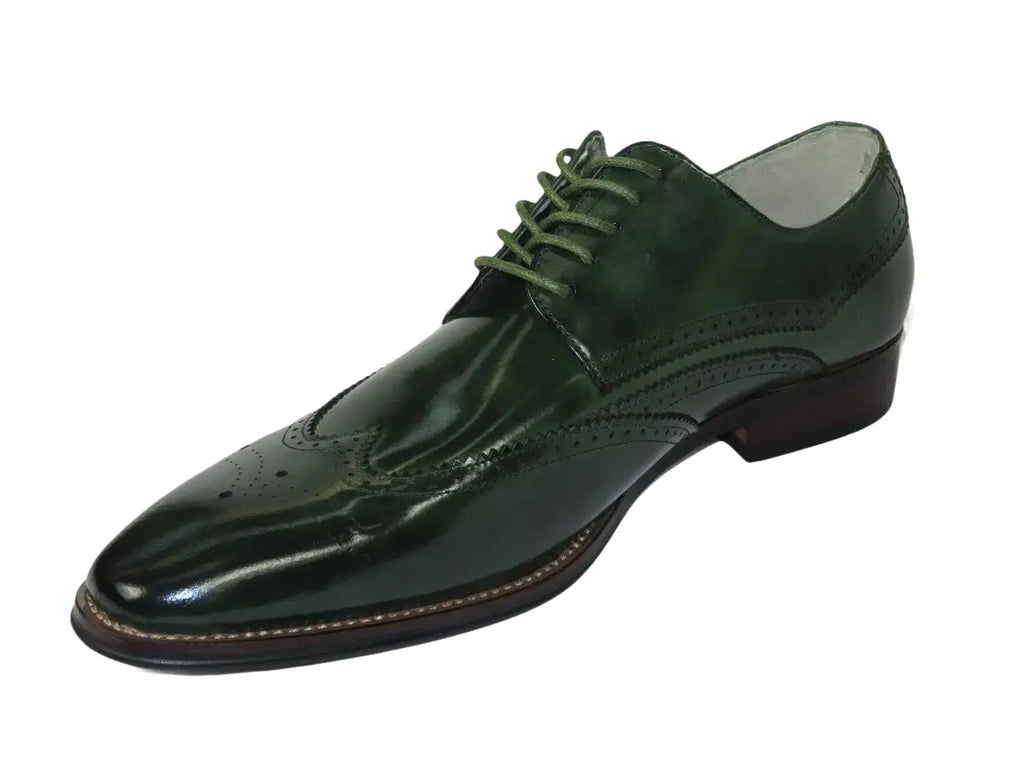 Men's Giovanni Shoes High Quality Leather Wing Tip Derby LINCOLN Green