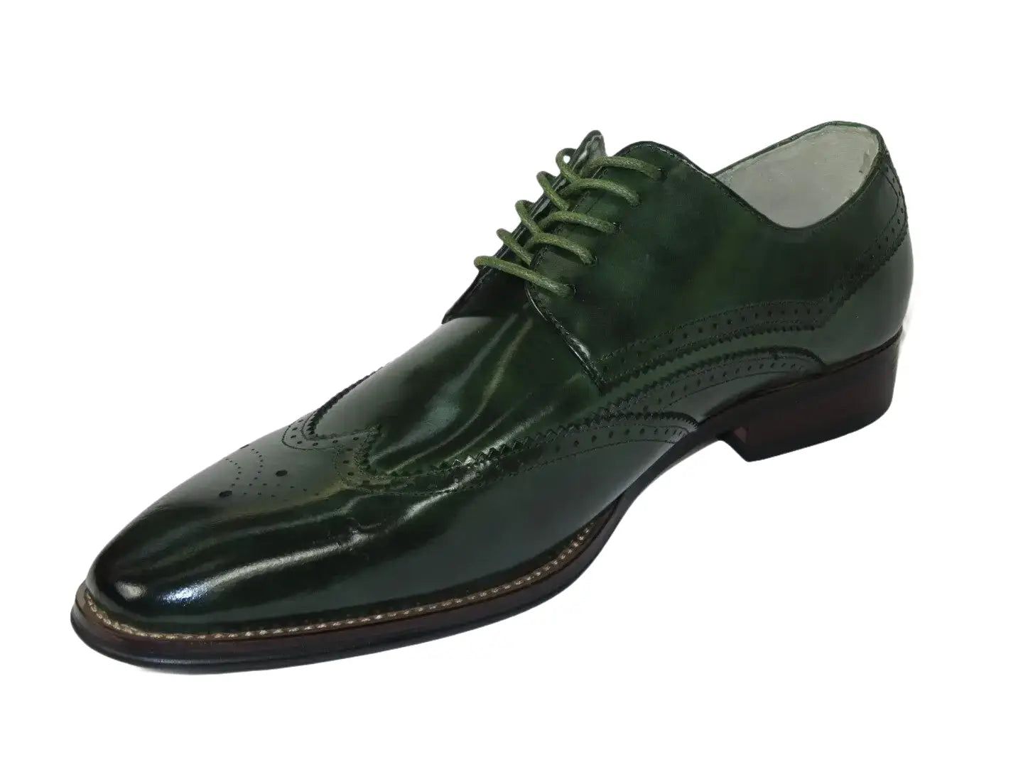 Men's Giovanni Shoes High Quality Leather Wing Tip Derby LINCOLN Green