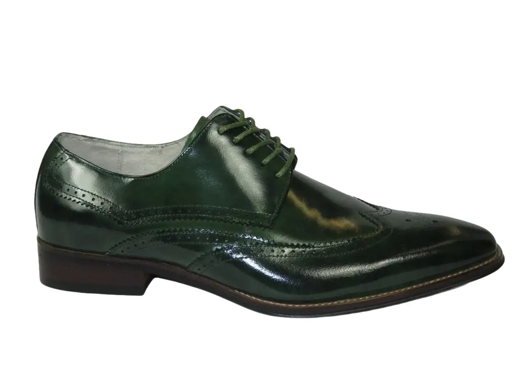 Men's Giovanni Shoes High Quality Leather Wing Tip Derby LINCOLN Green