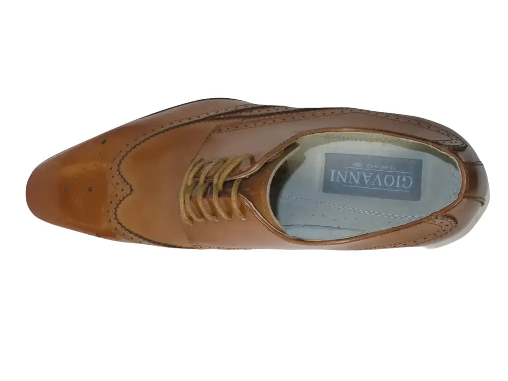 Men's Giovanni Shoes High Quality Leather Wing Tip Derby LINCOLN Tan