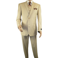 Mens Three Piece Suit Vested VITALI Soft Fabric With Sheen M3090 Shell Beige 3pc
