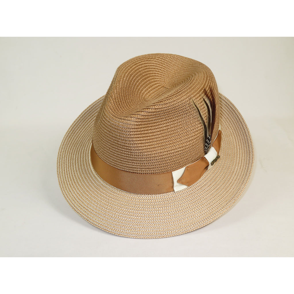 Men's Bruno Capelo Natural Straw Fedora Hat MONOCO MC791 Ivory/Cognac