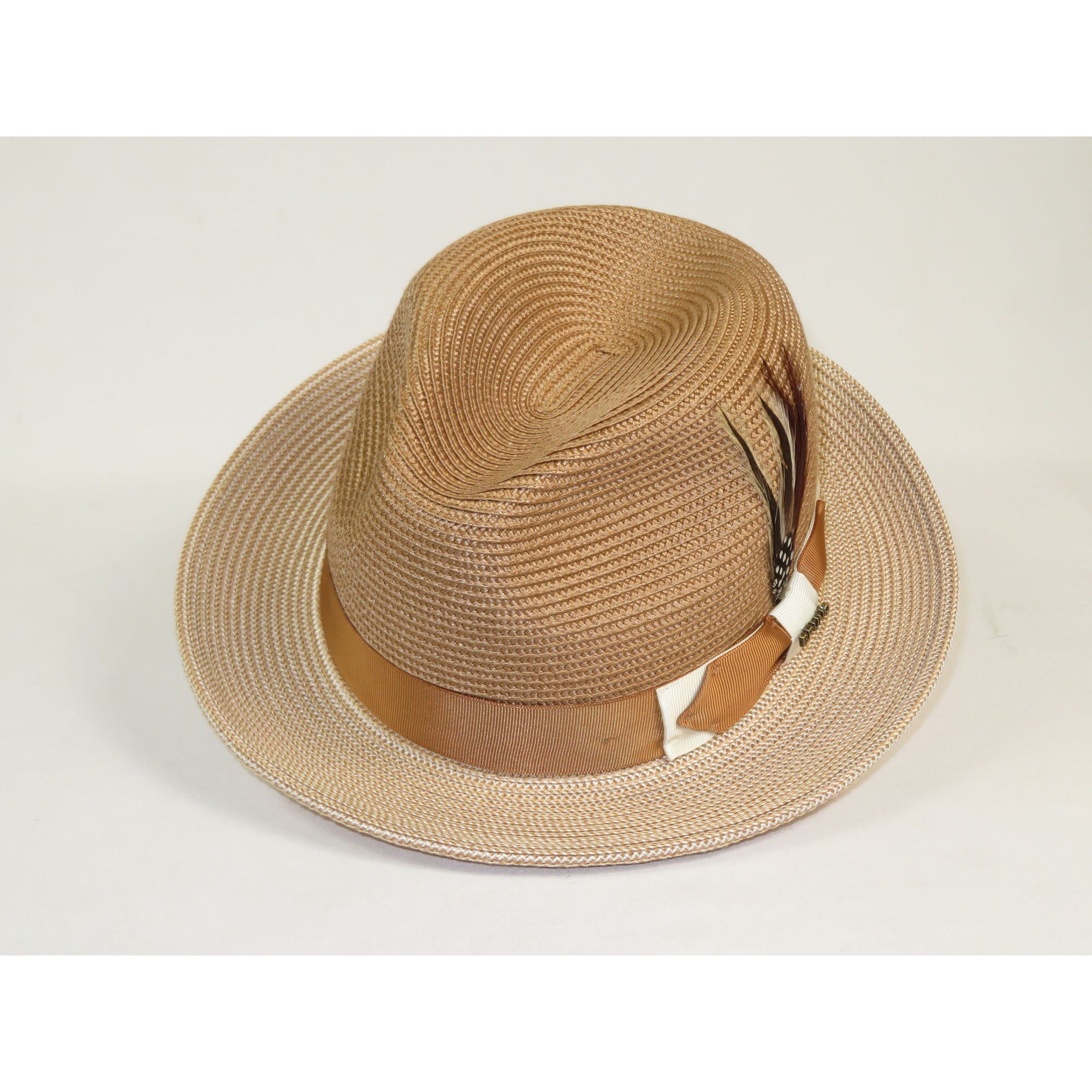 Men's Bruno Capelo Natural Straw Fedora Hat MONOCO MC791 Ivory/Cognac