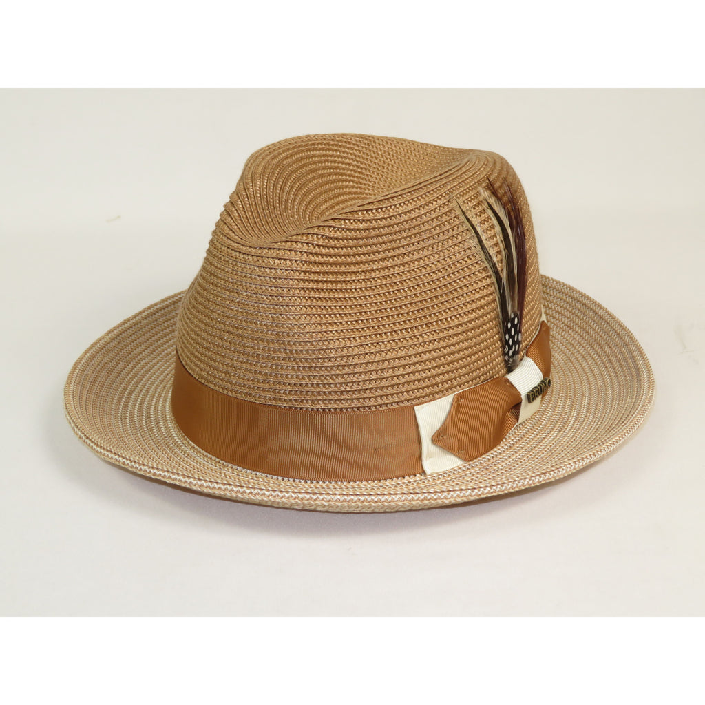 Men's Bruno Capelo Natural Straw Fedora Hat MONOCO MC791 Ivory/Cognac