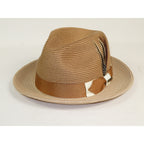Men's Bruno Capelo Natural Straw Fedora Hat MONOCO MC791 Ivory/Cognac