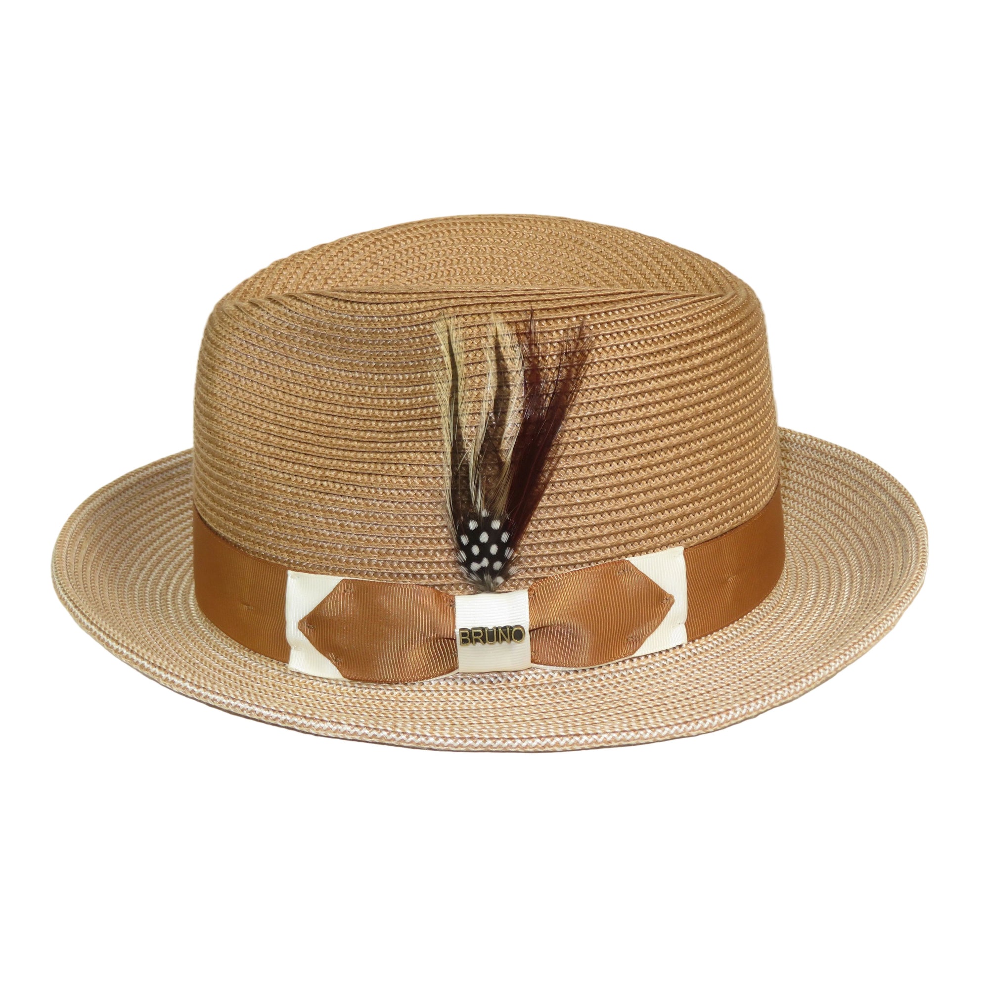 Men's Bruno Capelo Natural Straw Fedora Hat MONOCO MC791 Ivory/Cognac
