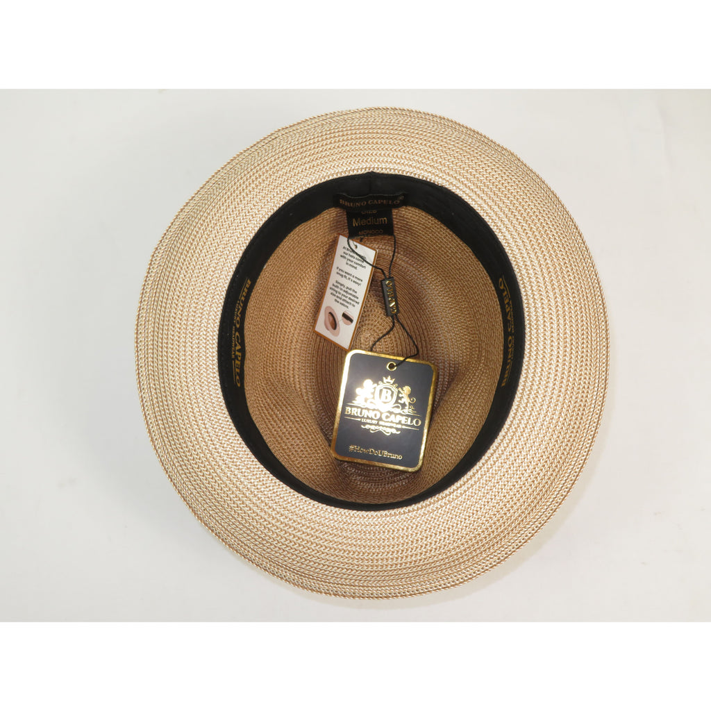 Men's Bruno Capelo Natural Straw Fedora Hat MONOCO MC791 Ivory/Cognac