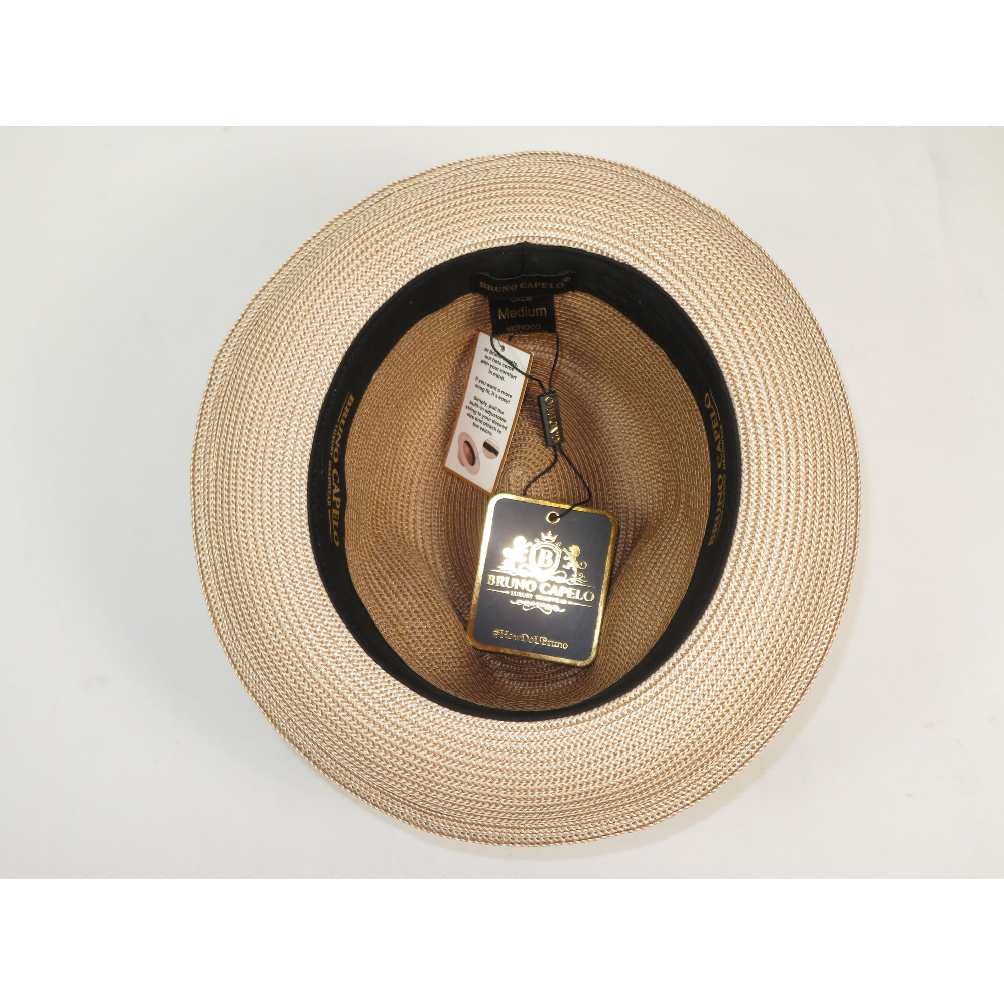 Men's Bruno Capelo Natural Straw Fedora Hat MONOCO MC791 Ivory/Cognac