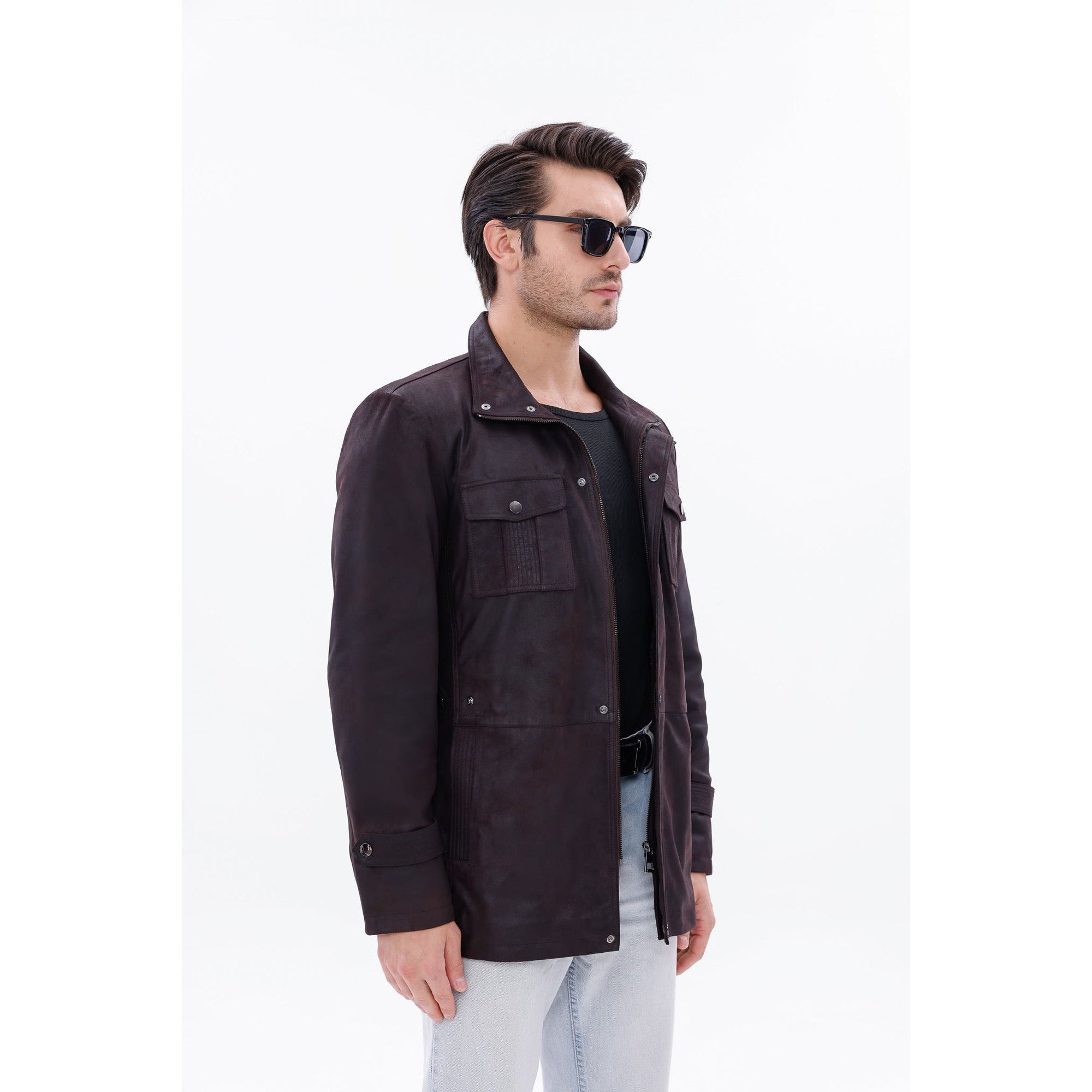Vinci The Cremona Deep Brown Suede Leather Men Jacket