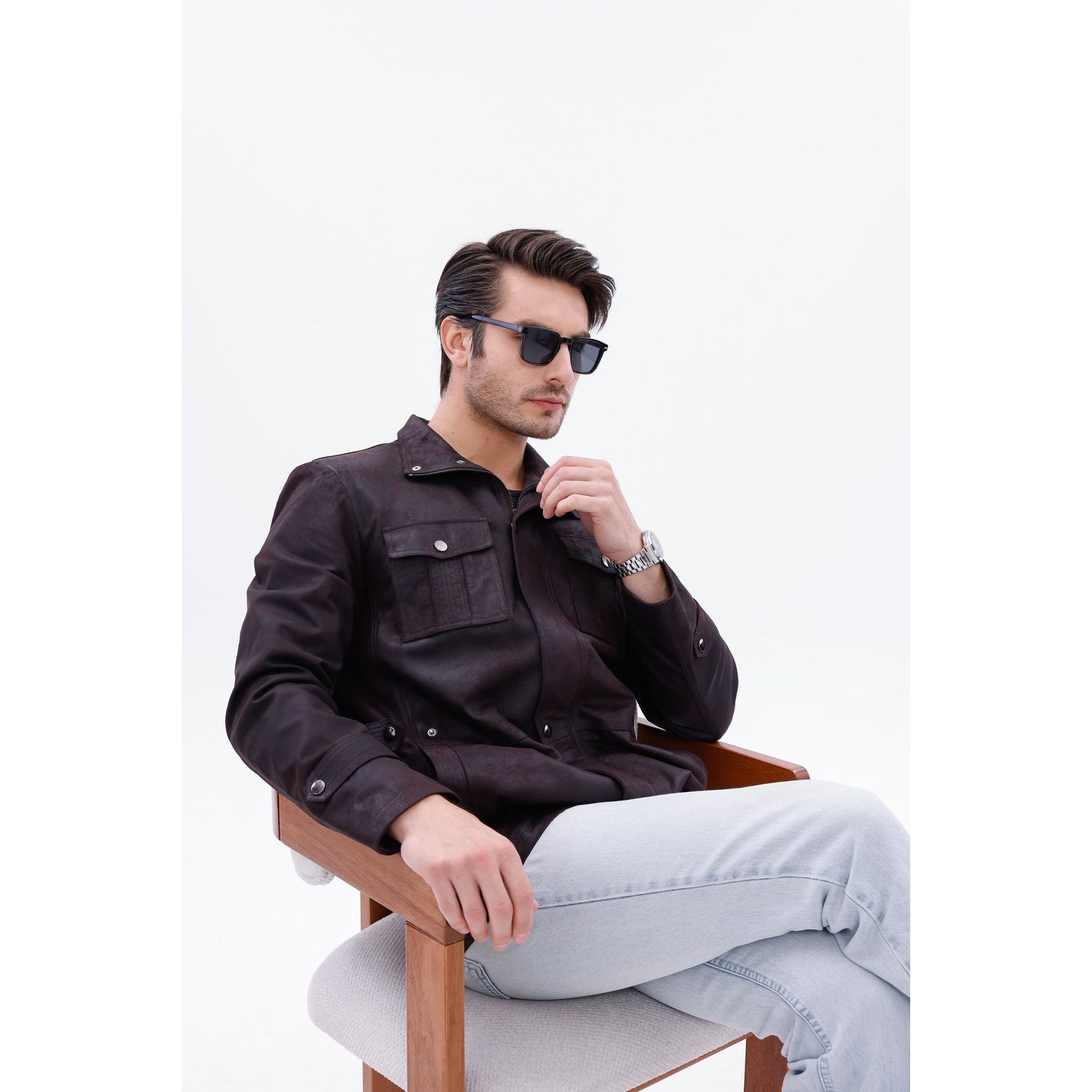 Vinci The Cremona Deep Brown Suede Leather Men Jacket