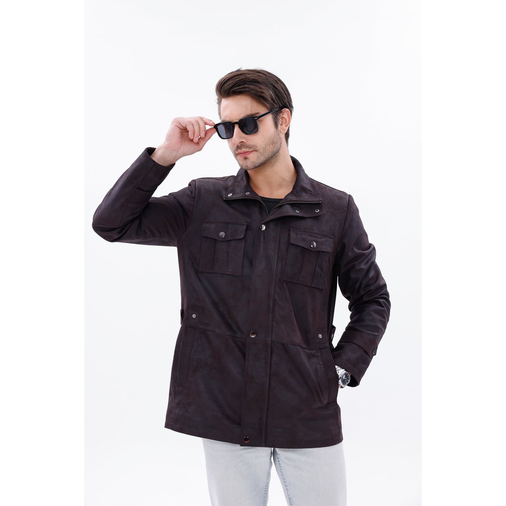 Vinci The Cremona Deep Brown Suede Leather Men Jacket