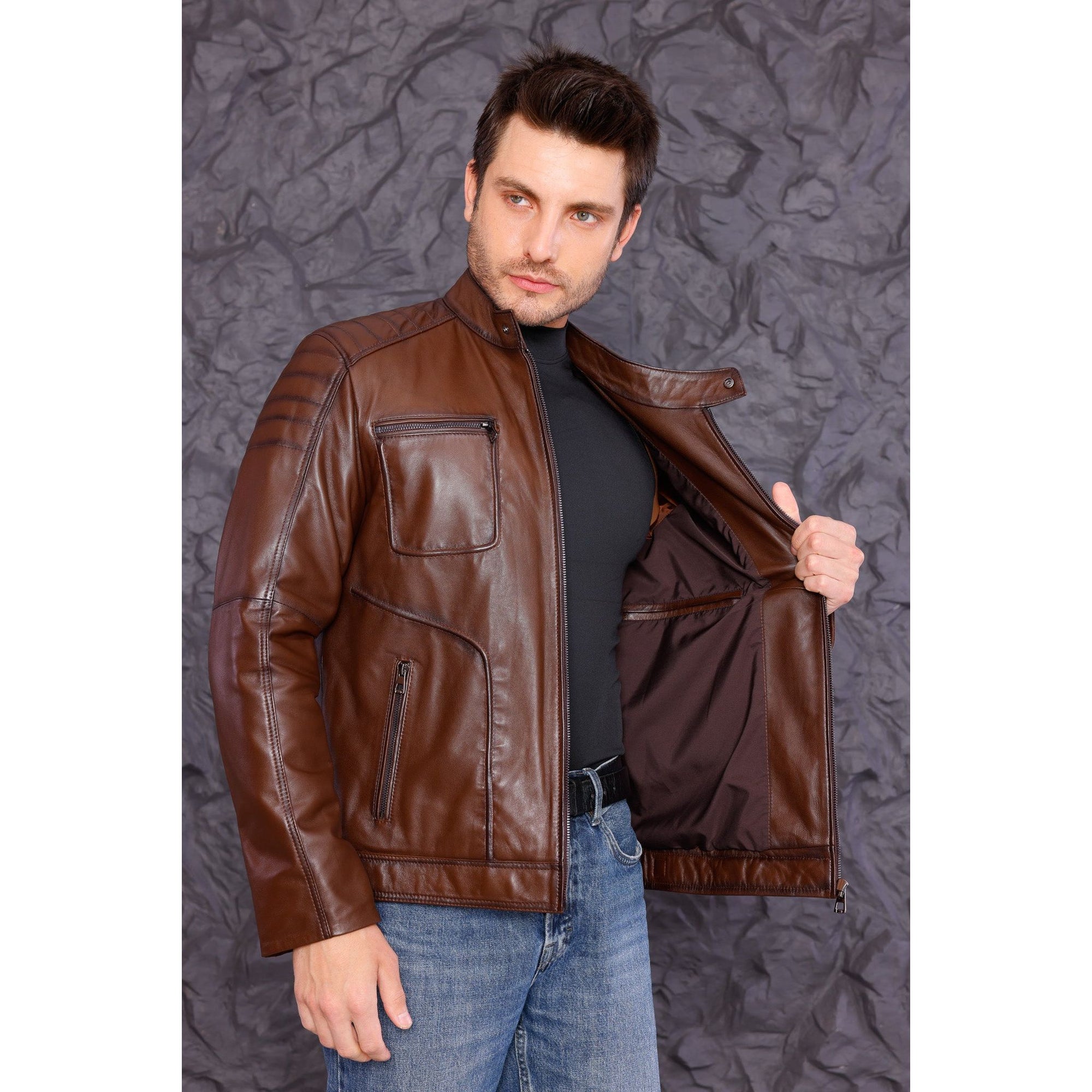 The Argento Brown Leather Jacket