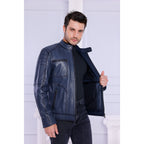 The Argento Navy Blue Leather Jacket