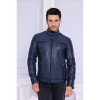 The Argento Navy Blue Leather Jacket