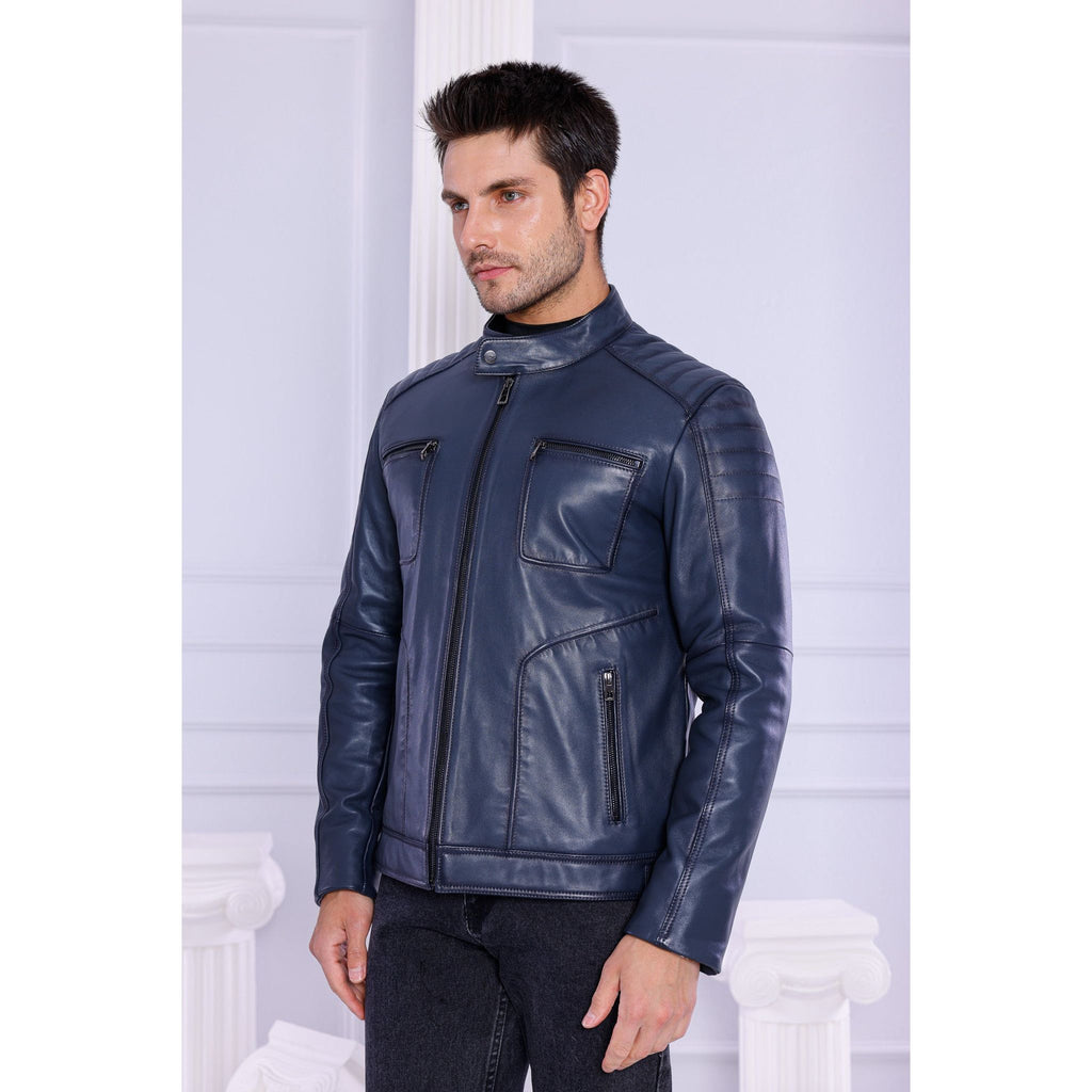 The Argento Navy Blue Leather Jacket